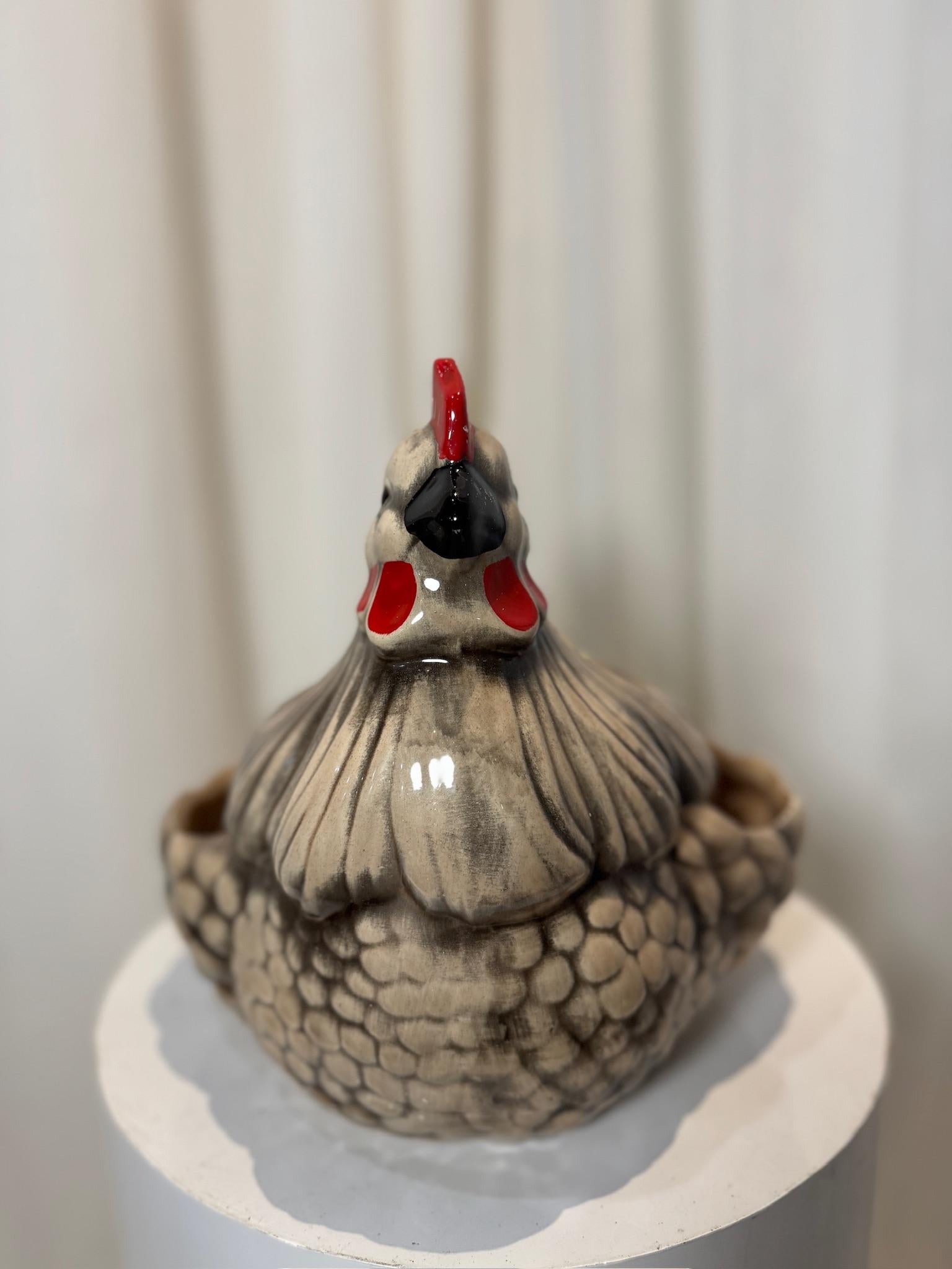 American Vintage 1976 Arnel's Hand-Painted Ceramic Hen Planter – Farmhouse Country Decor For Sale