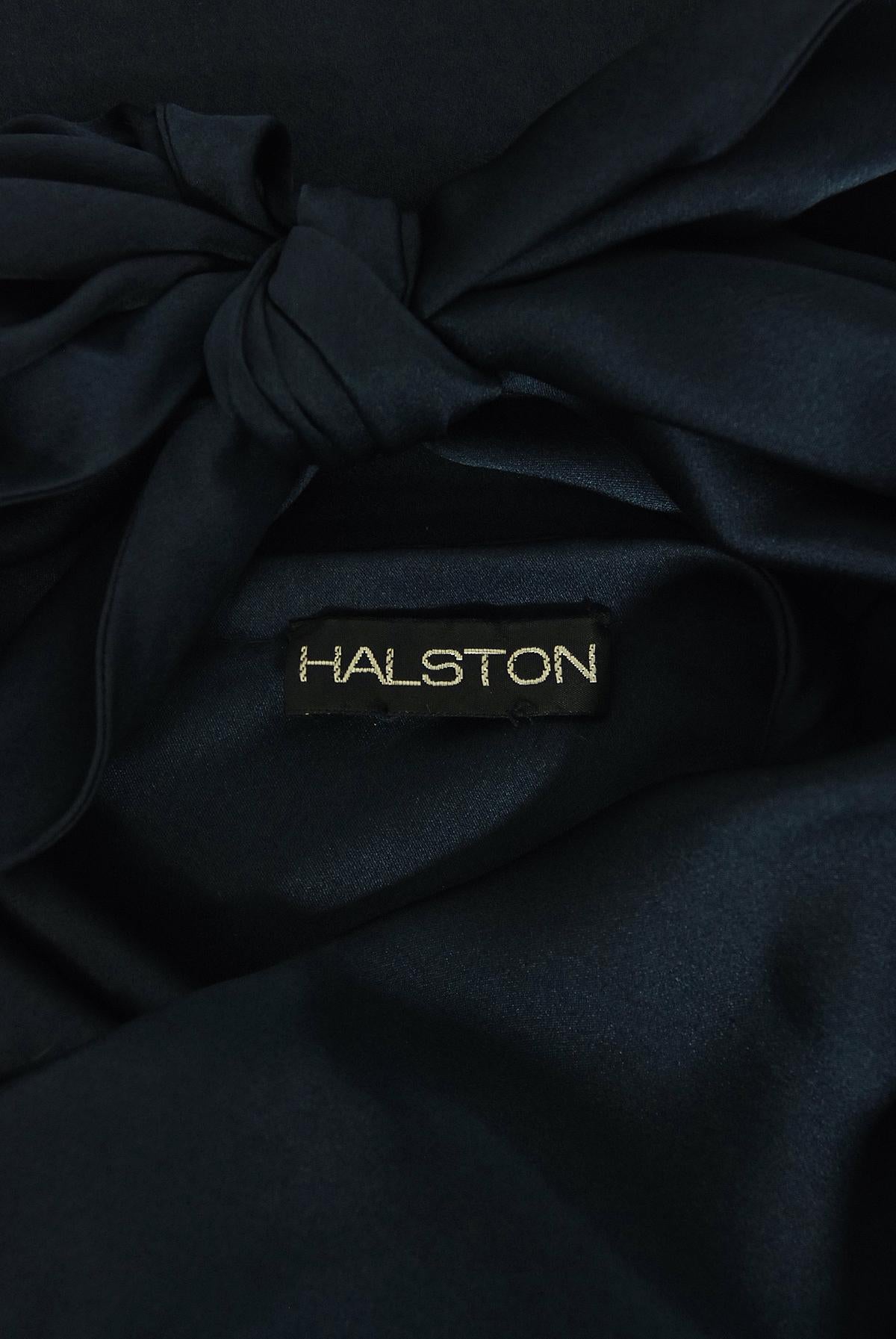 Vintage 1976 Halston Couture Navy Silk Draped One-Shoulder Wrap Goddess Gown 8