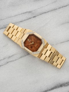 Vintage 1976 Rolex Cellini 4055 18K YG Walnut Burl Wood Dial Diamond Manual 27mm