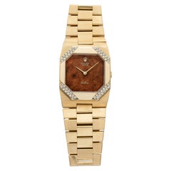 Vintage 1976 Rolex Cellini 4055 18K YG Walnut Burl Wood Dial Diamond Manual 27mm