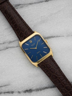 Vintage 1976 Rolex Cellini 4135 18K Yellow Gold Matte Blue Dial Manual 27mm