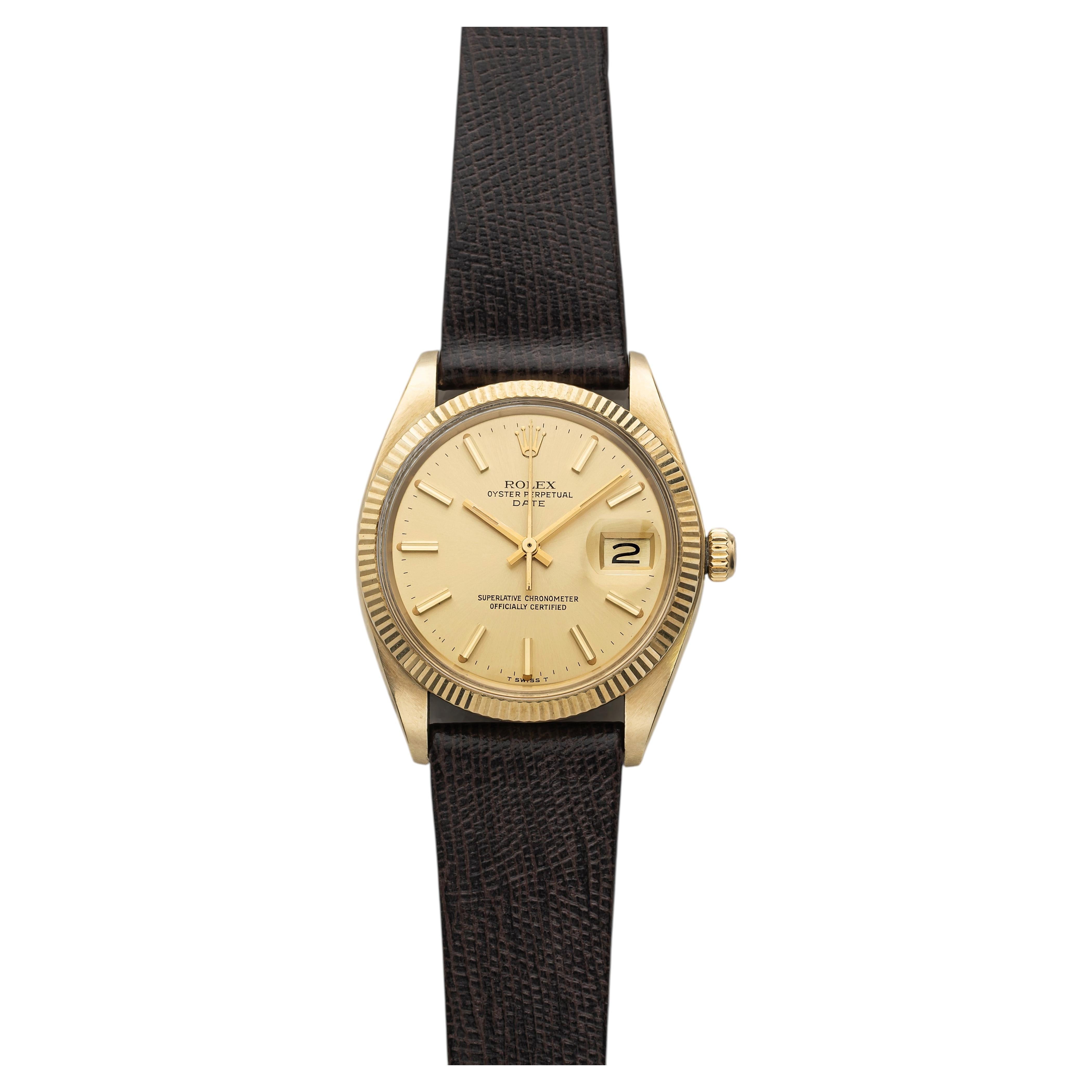 Vintage 1976 Rolex Oyster Perpetual Date 1503 14K YG Champagne Dial Auto 34mm