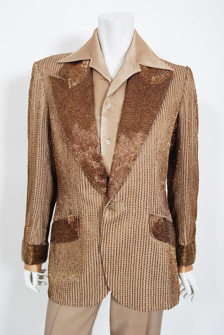 Vintage 1976 Sonny & Cher Documented Custom-Made Bob Mackie Sequin Gown Suit Set For Sale 9