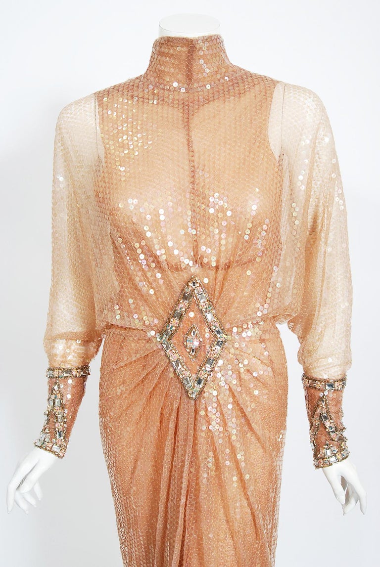 Vintage 1976 Sonny & Cher Documented Custom-Made Bob Mackie Sequin Gown Suit Set In Good Condition For Sale In Beverly Hills, CA