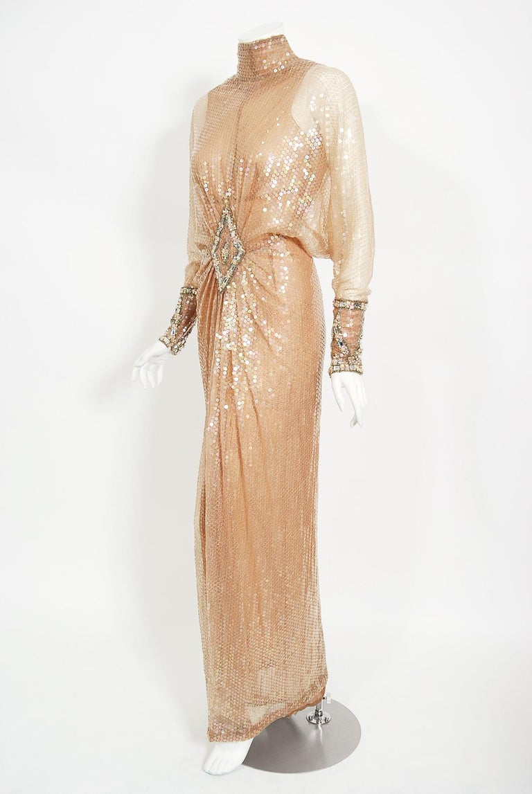 Vintage 1976 Sonny & Cher Documented Custom-Made Bob Mackie Sequin Gown Suit Set For Sale 1