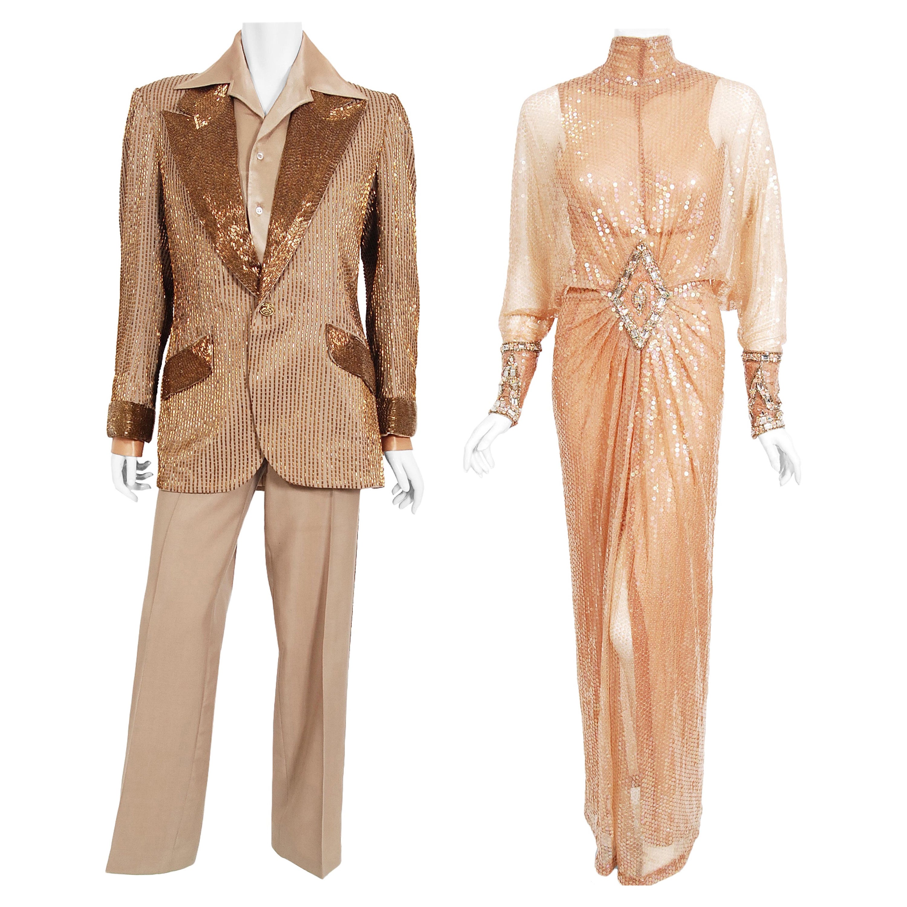 Vintage 1976 Sonny & Cher Dokumentiert Custom-Made Bob Mackie Paillettenkleid Anzug Set