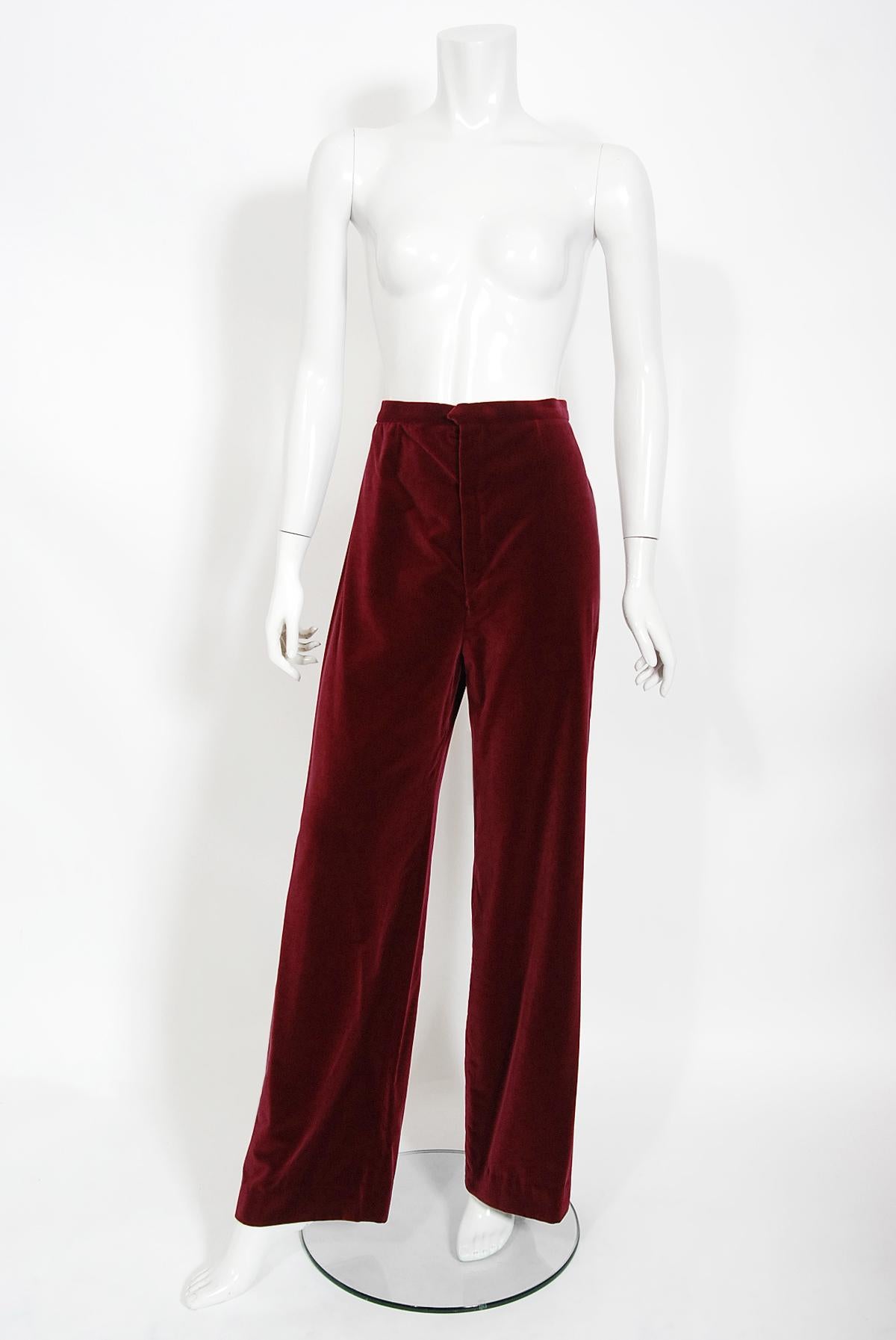 Vintage 1976 Yves Saint Laurent Russian Collection Burgundy Velvet Vest & Pants  6