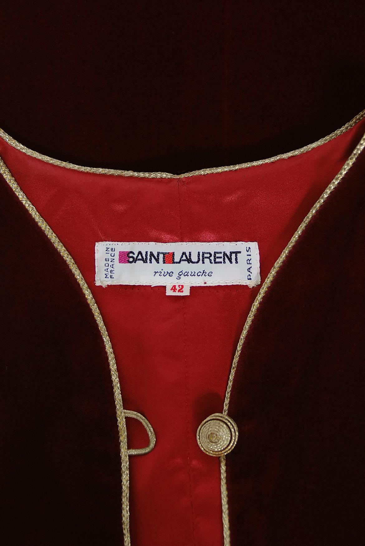 Vintage 1976 Yves Saint Laurent Russian Collection Burgundy Velvet Vest & Pants  7
