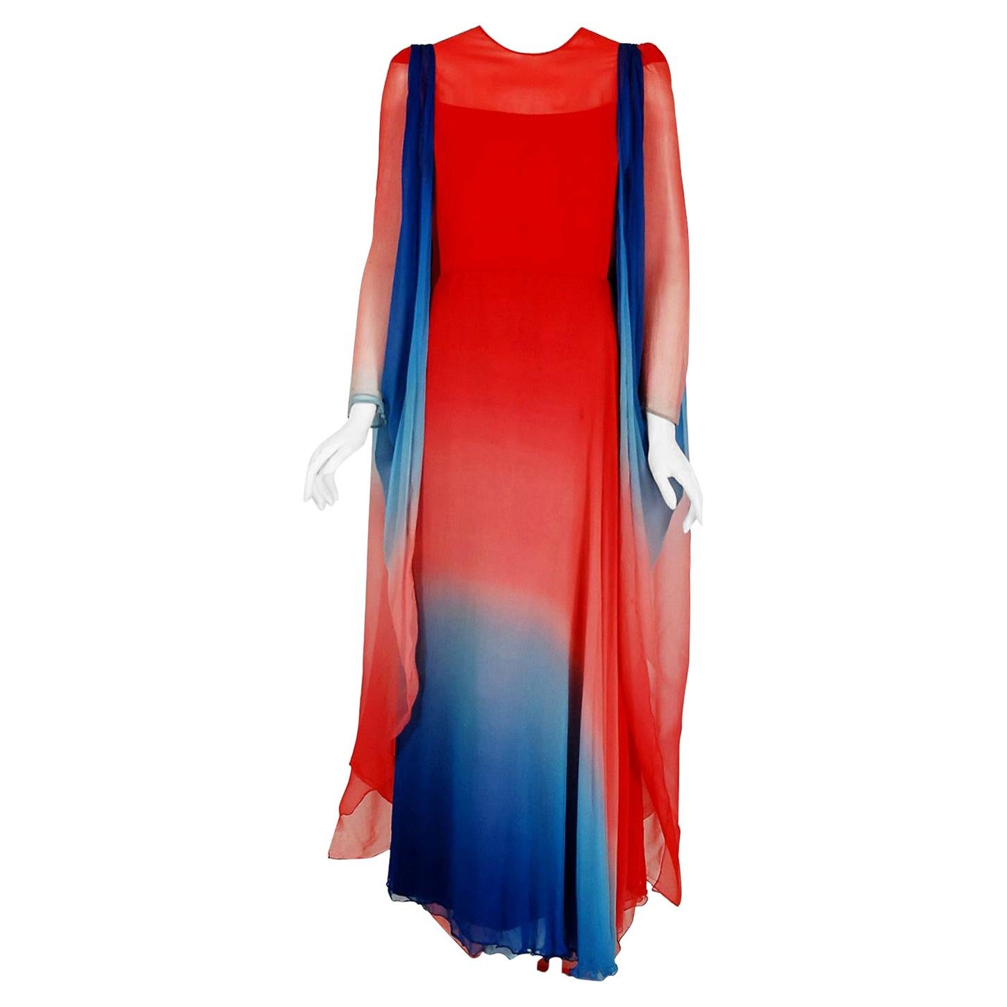 Brilliant Spring 1987 Arnold Scaasi Off Shoulder Silk Twill Floral Dress w Pouf Skirts