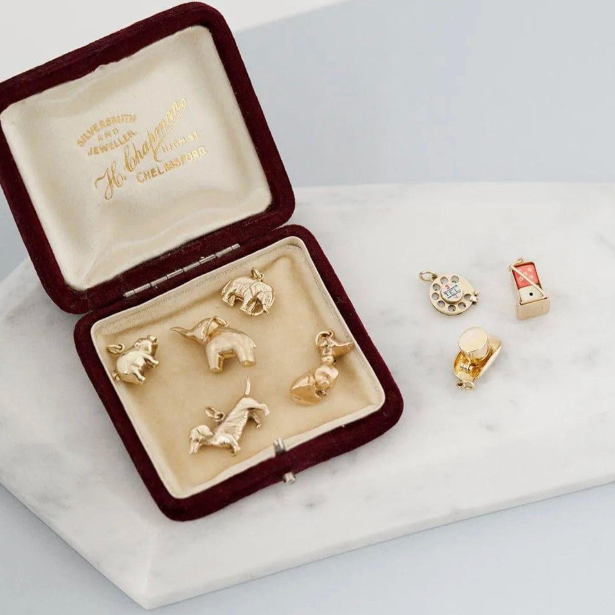 Vintage 1977 Elefant 9ct Gold Charme Halskette (Retro) im Angebot