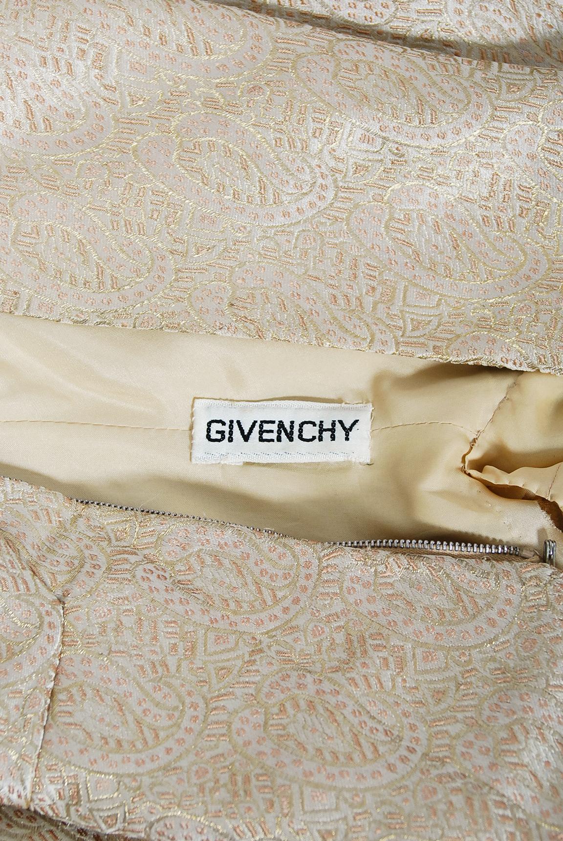 Vintage 1972 Givenchy Haute Couture Metallic Gold Silk Long-Sleeve Plunge Gown 3
