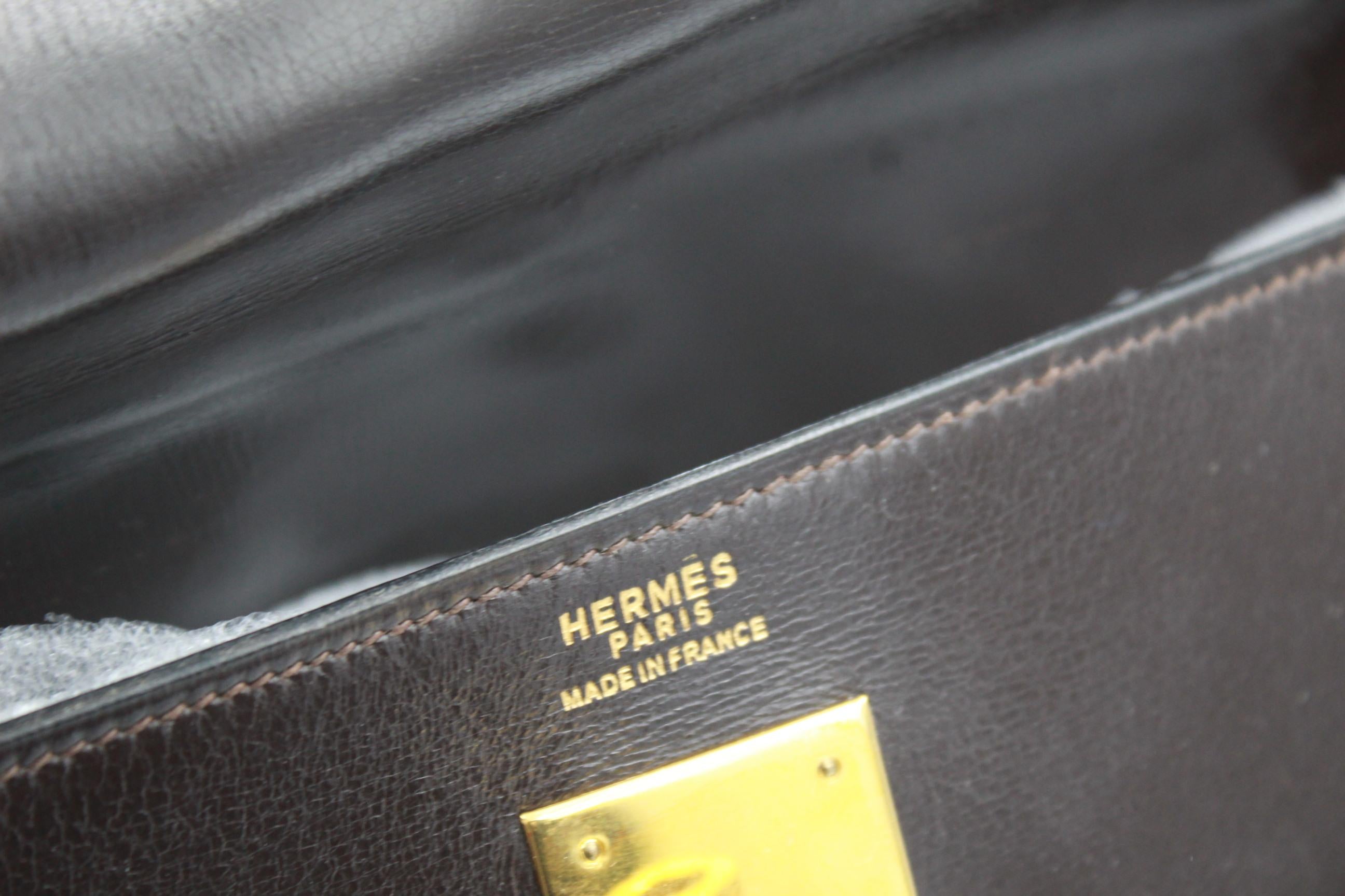 Vintage 1977 Hemes Kelly 32 Bag in Dark Brown Chocolate Box Leather 2