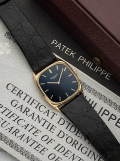 Vintage 1977 Patek Philippe 3666 18K YG Cushion Blue Sunburst Dial Manual 28mm