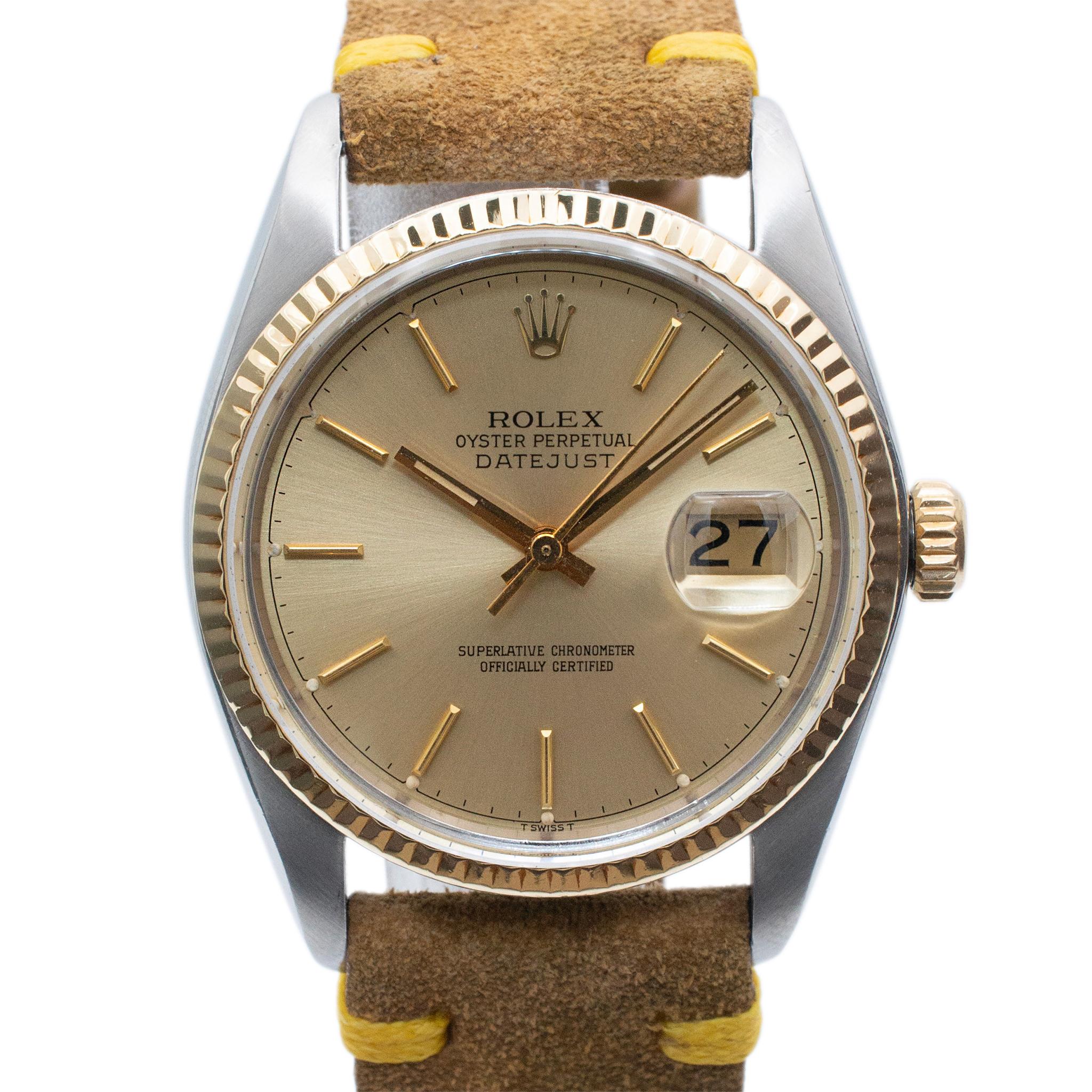 Brand: Rolex

Gender: Unisex

Metal Type: Stainless Steel and 18K Yellow Gold

Diameter: 36.00 mm

Weight: 62.38 grams

Stainless steel and 18K yellow gold, ROLEX Swiss-made watch.

The metals were tested and determined to be stainless steel and 18