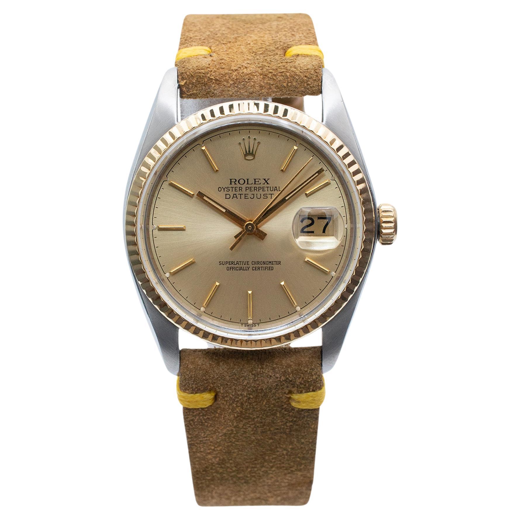 Rolex, montre Datejust 36MM 16013 en acier inoxydable et or jaune 18 carats, vintage 1977 en vente