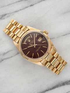 Vintage 1977 Rolex Day-Date 1803 18K Yellow Gold Oxblood Stella Dial Auto 36mm