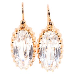 Vintage 1977 Russian Oval White Crystal Glass Drop Earrings 14 Carat Rose Gold