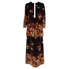 Used 1970s Valentino Novelty Acorn Print Velvet Swing Jacket & Maxi Skirt Set