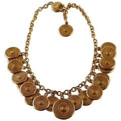 Vintage 1977 YSL Yves Saint Laurent Ethnic Aztec Disc Medallion Charm Necklace