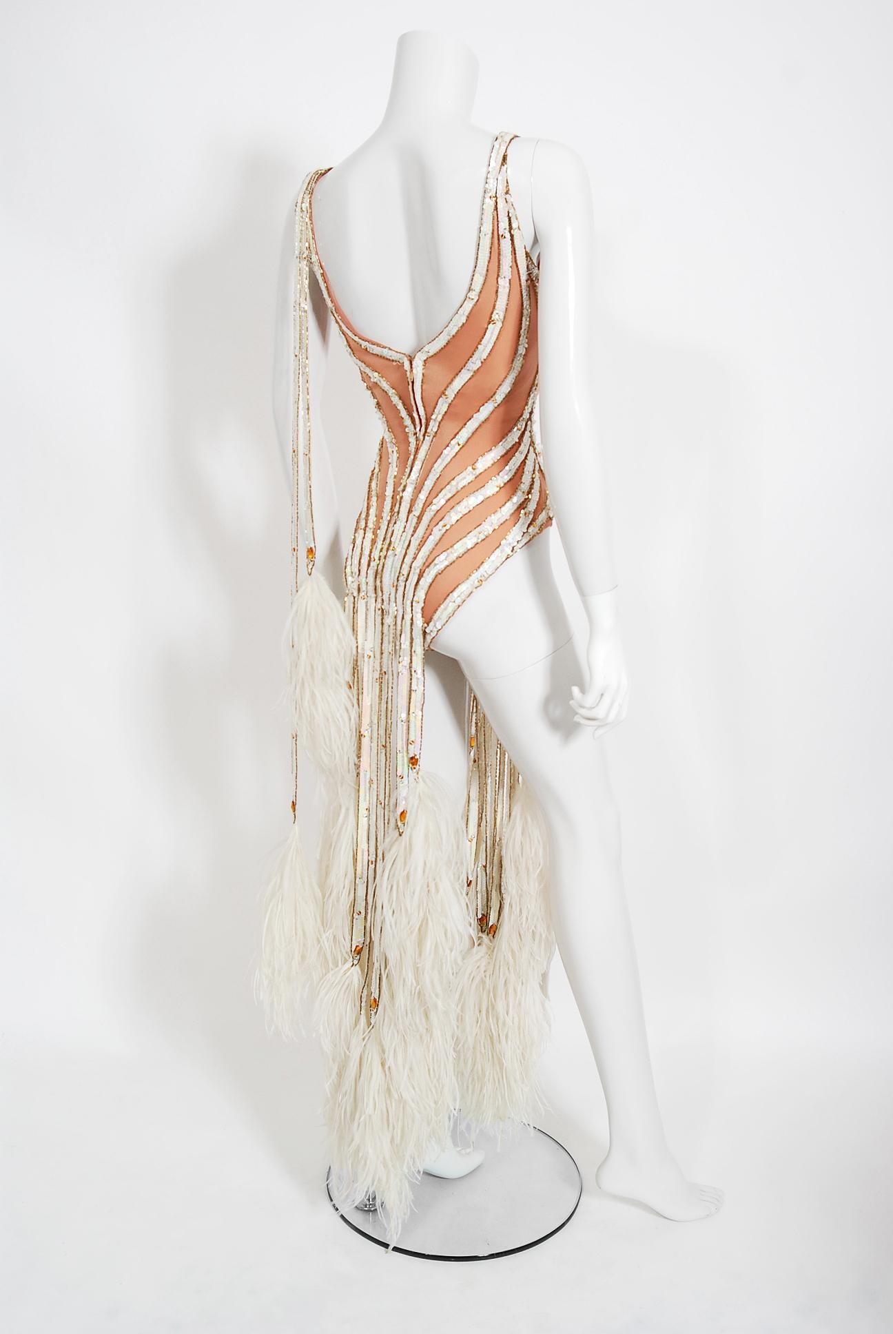 Vintage 1978 Bob Mackie for Mitzi Gaynor Documented Sequin Feather Dance Costume 4