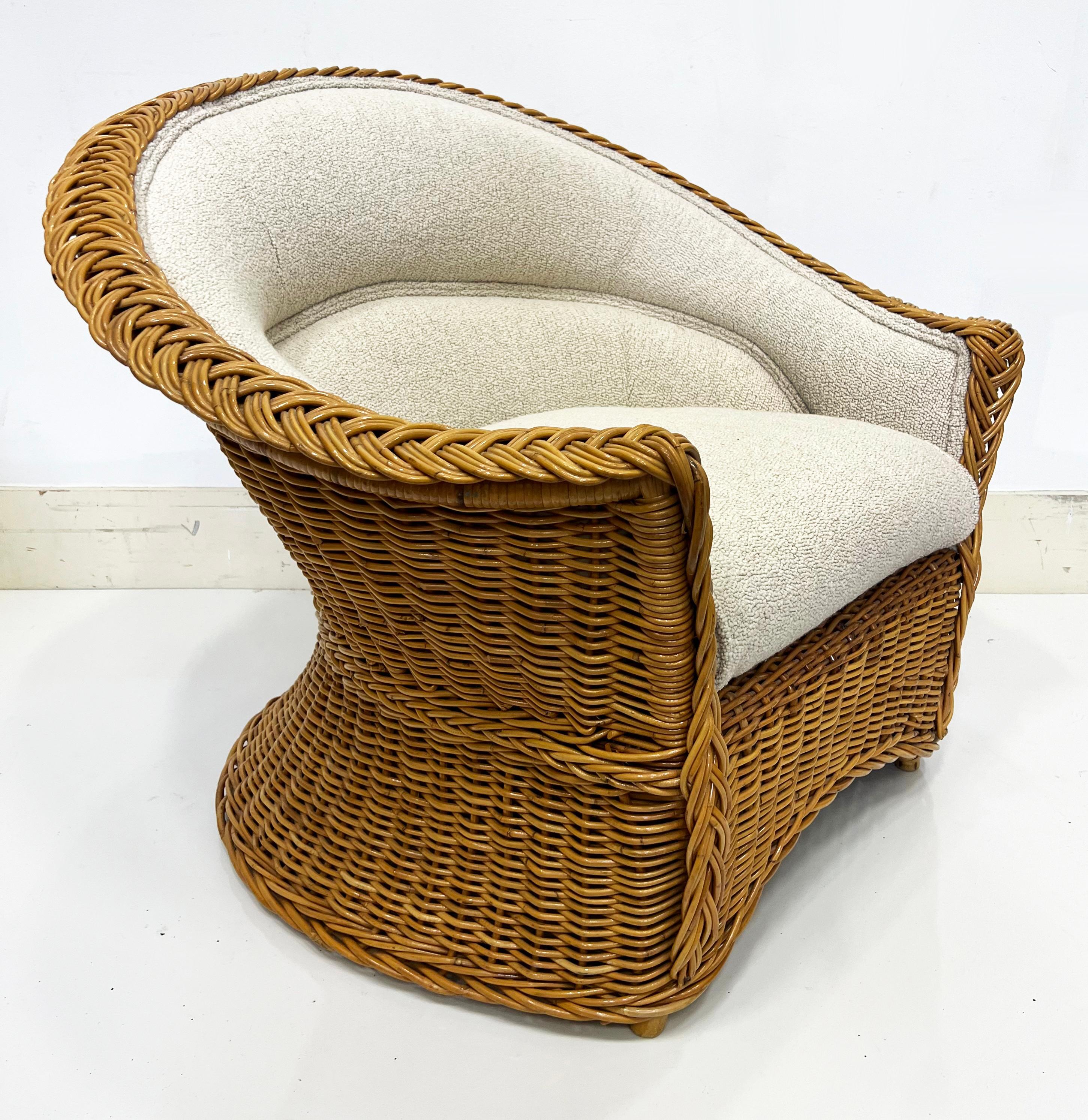 Vintage 1978 Henry Olko Woven Rattan Chair, Labeled, Recently Upholstered In Good Condition For Sale In Miami, FL