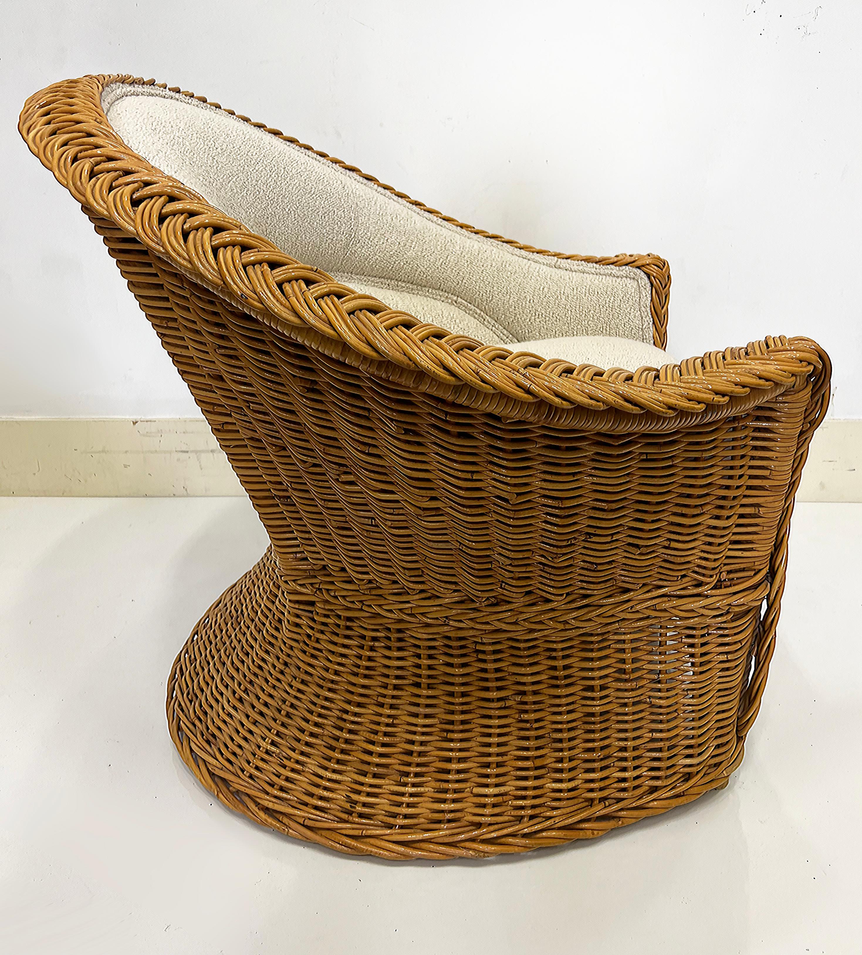 Late 20th Century Vintage 1978 Henry Olko Woven Rattan Chair, Labeled, Recently Upholstered For Sale