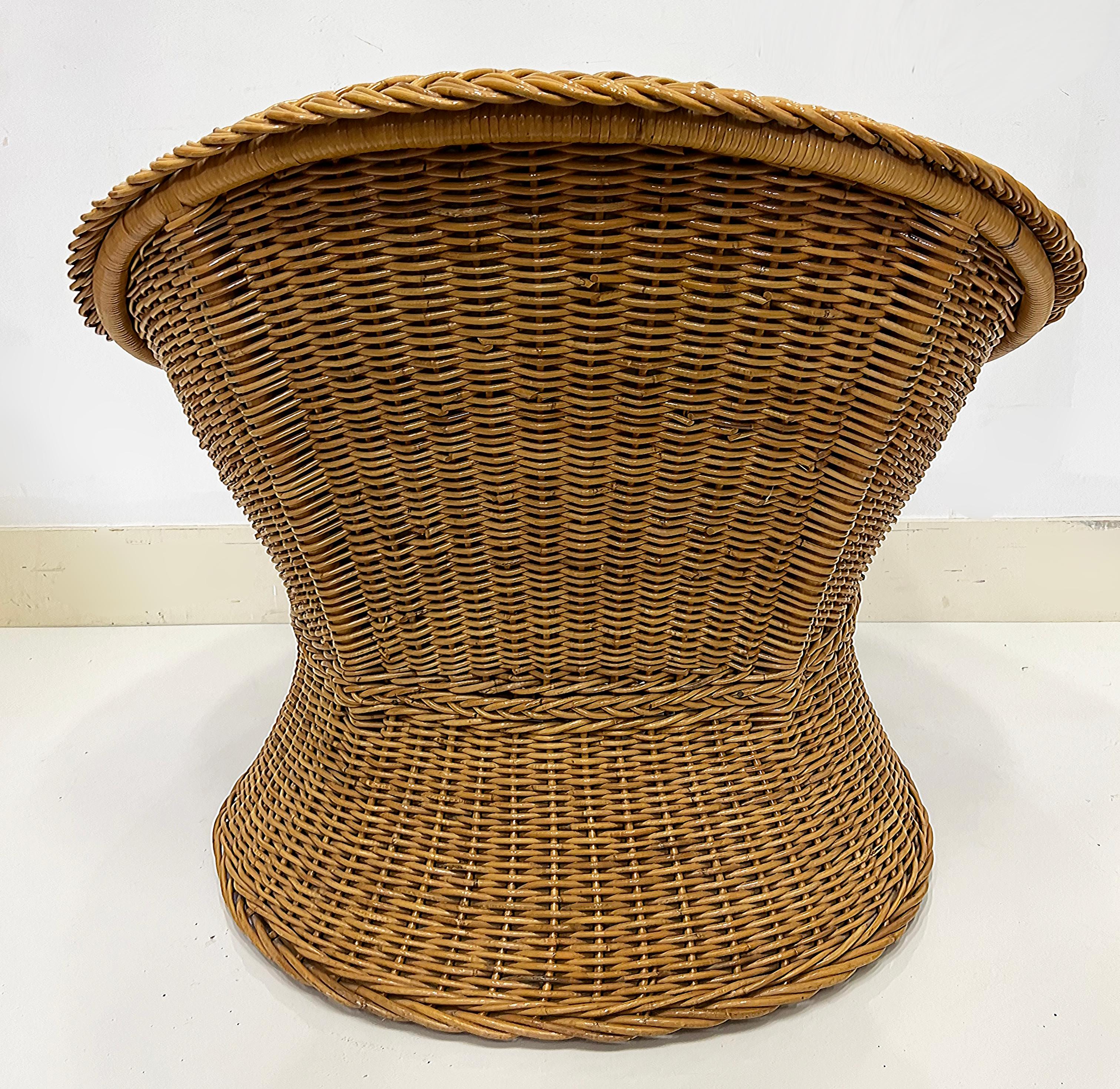 Fabric Vintage 1978 Henry Olko Woven Rattan Chair, Labeled, Recently Upholstered For Sale