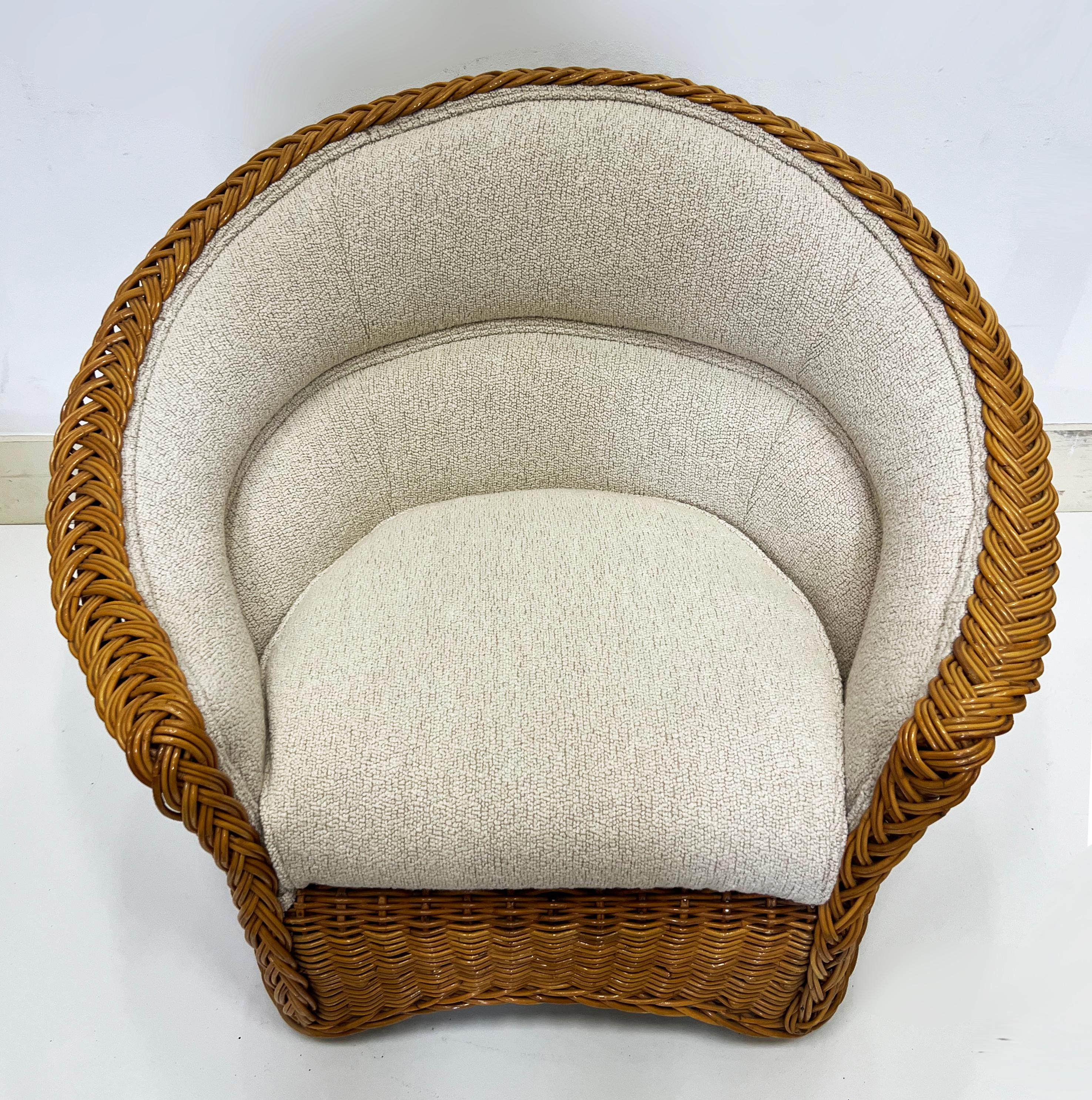 Vintage 1978 Henry Olko Woven Rattan Chair, Labeled, Recently Upholstered For Sale 3