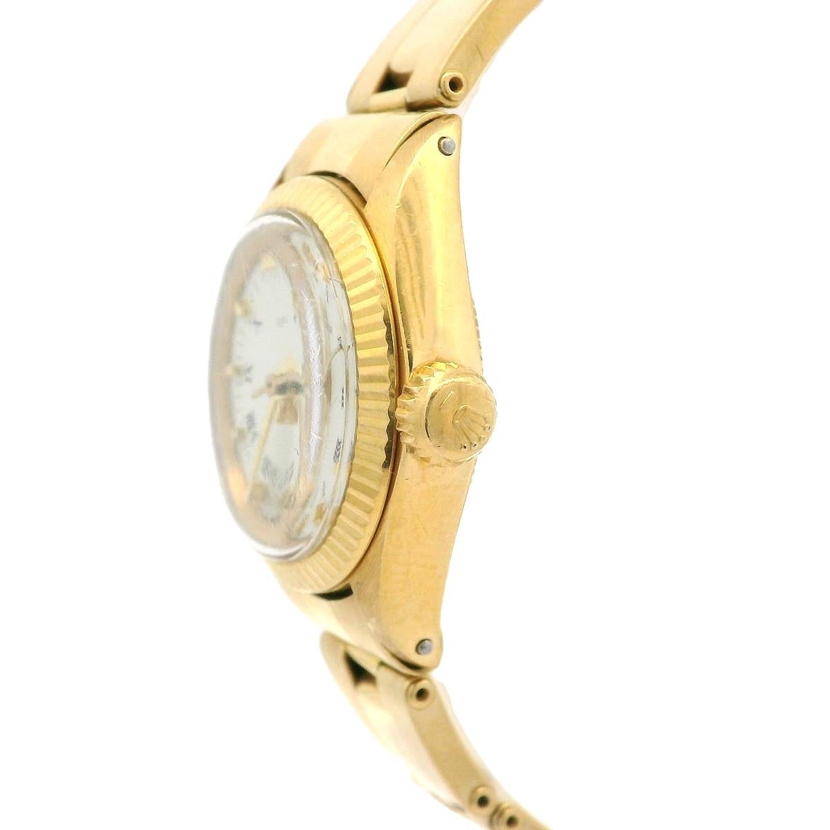 Vintage 1978 Ladies 18k Yellow Gold Rolex 25mm Watch Ref. 6719 w/ Rivet Bracelet In Excellent Condition In Montclair, NJ