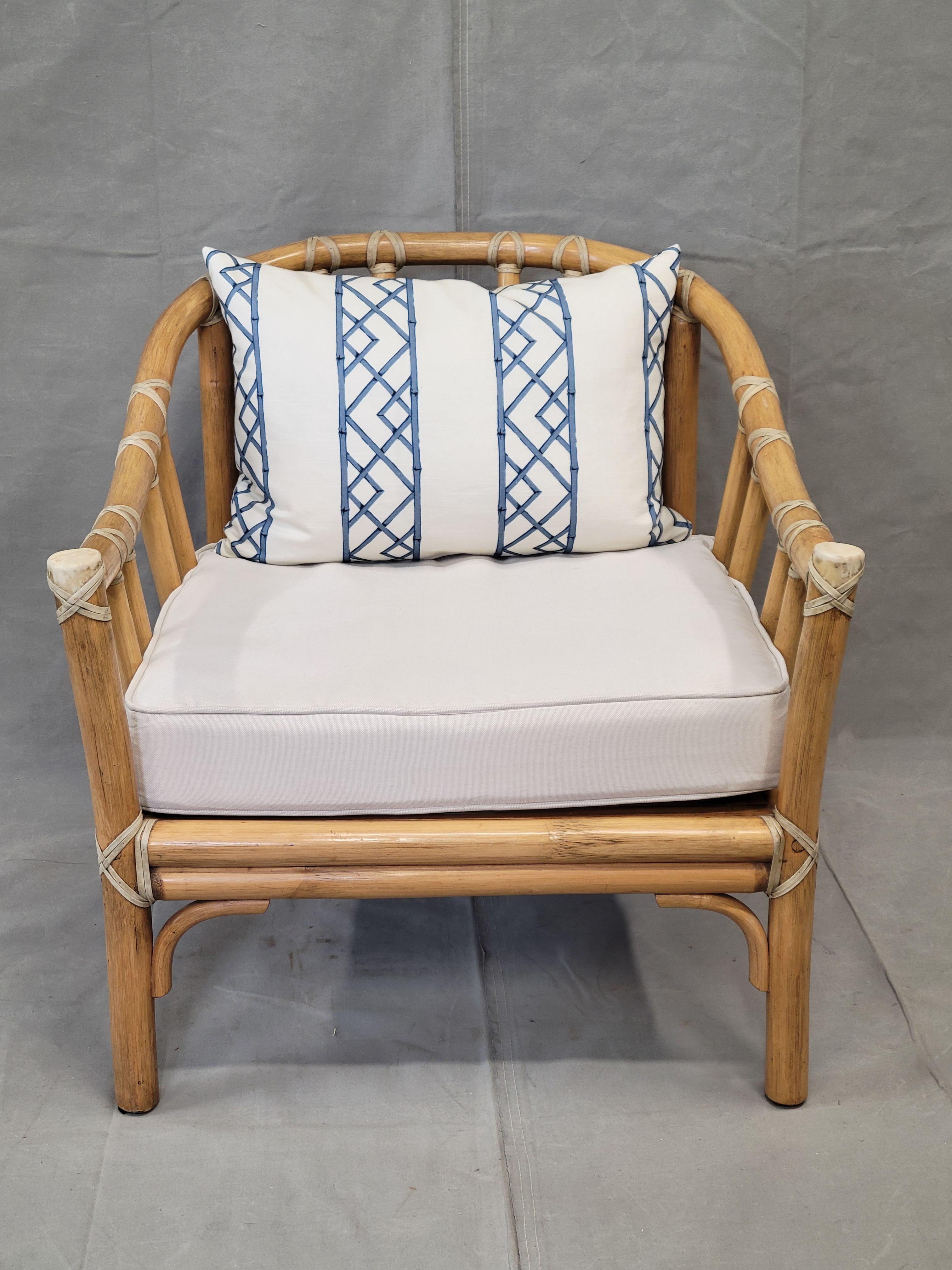 Vintage 1978 McGuire Bamboo Lounge Chairs With Two Sets of Cushions - a Pair In Good Condition For Sale In Centennial, CO