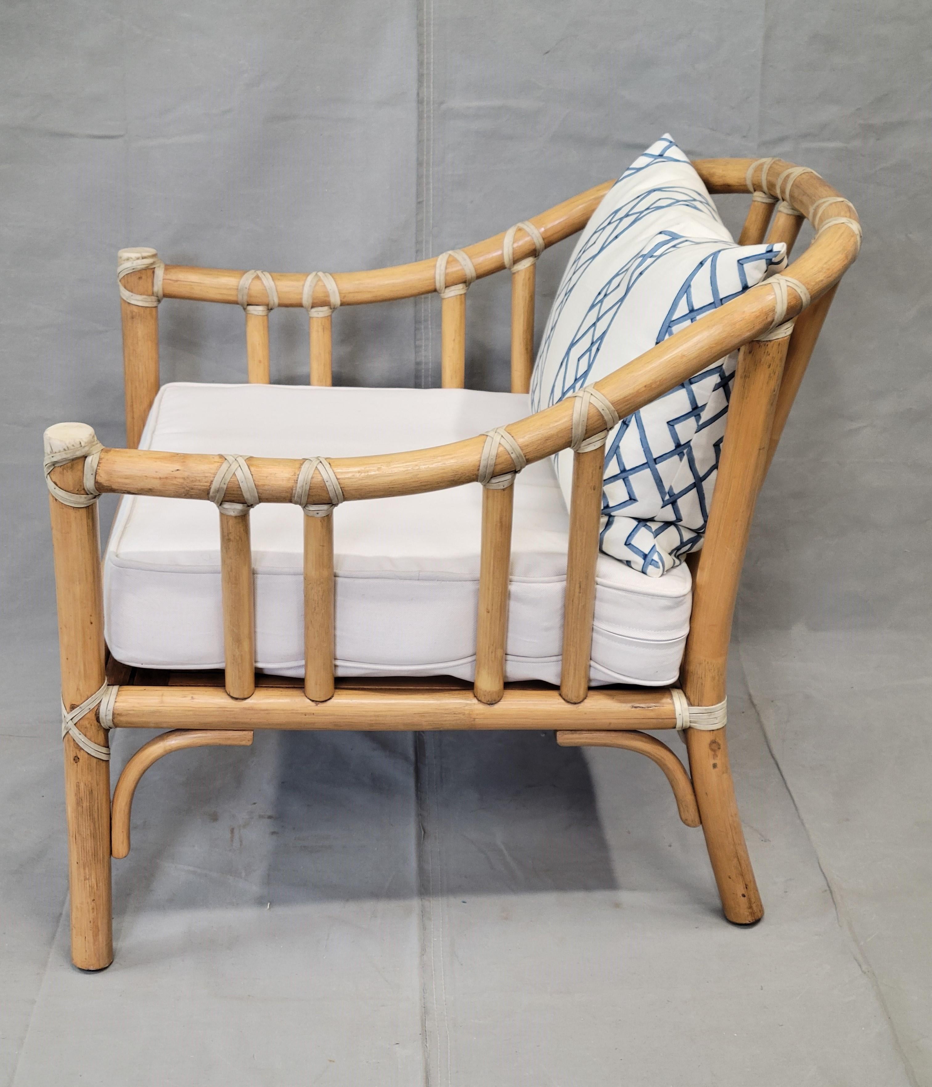Late 20th Century Vintage 1978 McGuire Bamboo Lounge Chairs With Two Sets of Cushions - a Pair For Sale