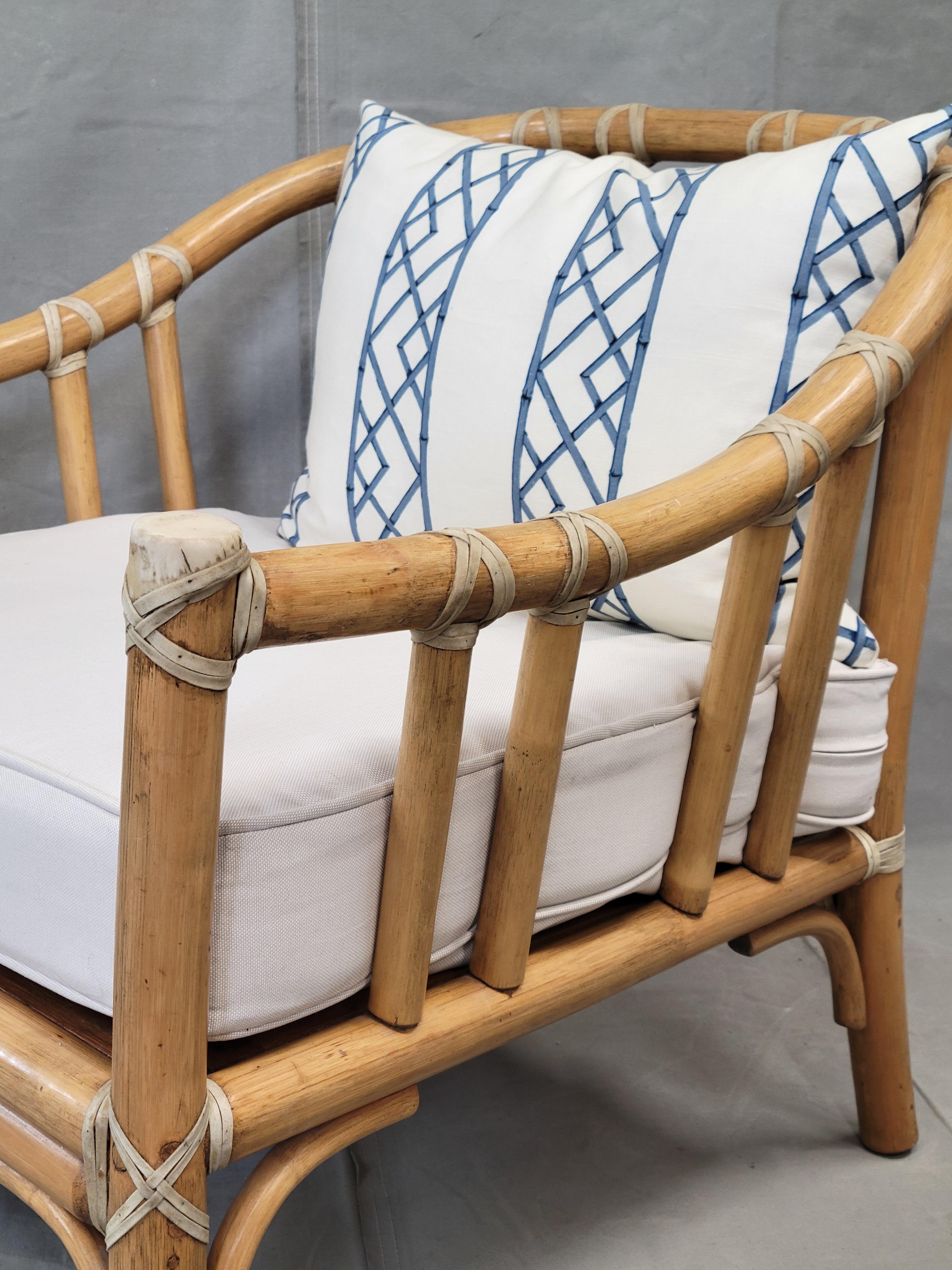 Vintage 1978 McGuire Bamboo Lounge Chairs With Two Sets of Cushions - a Pair 1