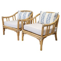 Paire de chaises longues McGuire en bambou vintage 1978 avec deux ensembles de coussins