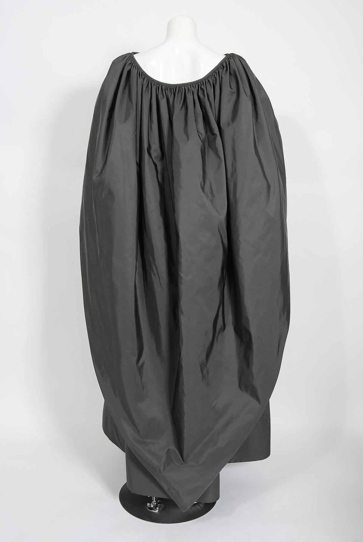 Vintage 1978 Pierre Cardin Haute Couture Charcoal Silk Voluminous Gown & Cape 2