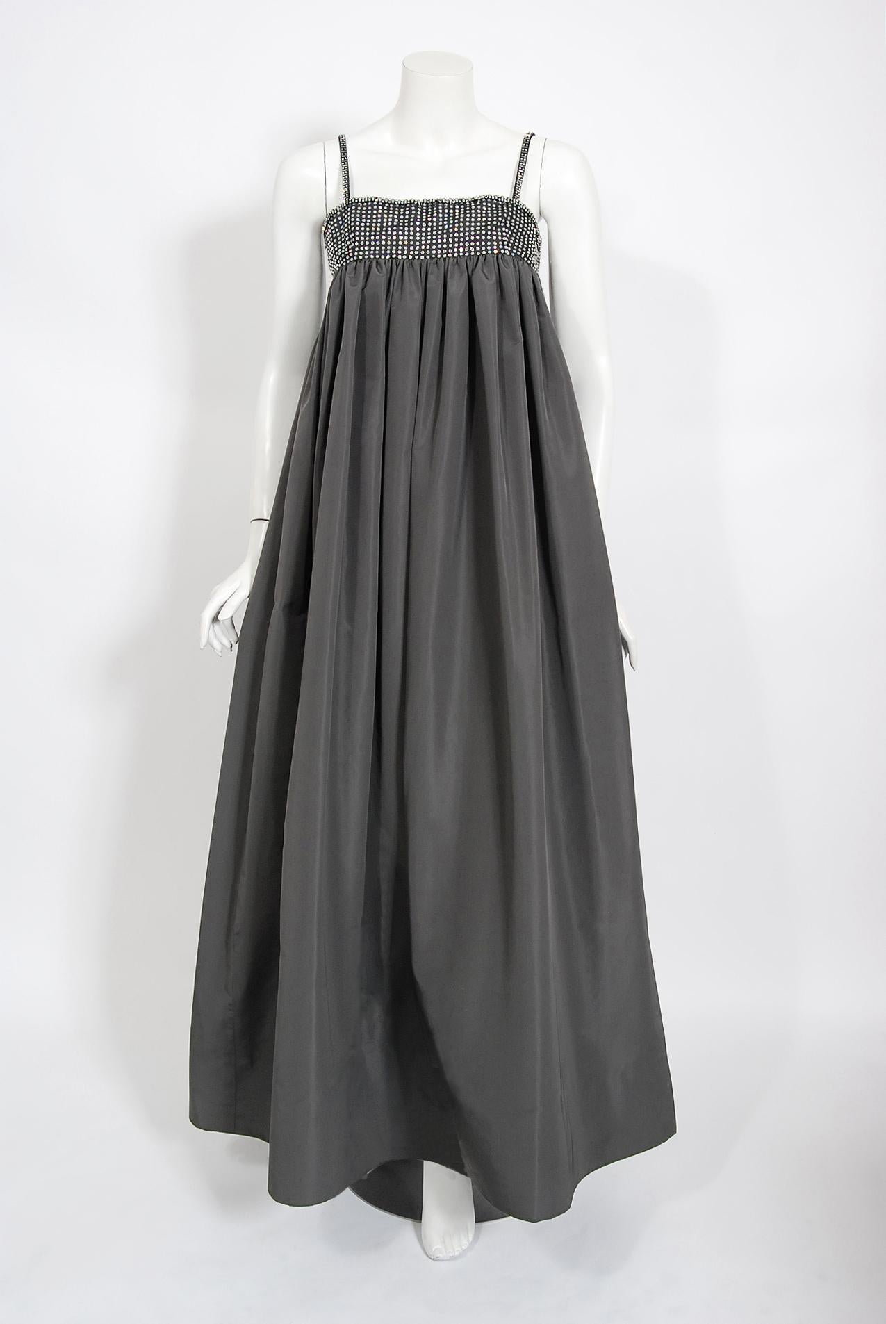 Black Vintage 1978 Pierre Cardin Haute Couture Charcoal Silk Voluminous Gown & Cape
