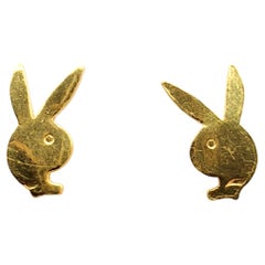 Vintage 1978 Playboy Bunny Stud Earrings in 14K Yellow Gold