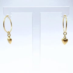 Vintage 1978 Puffy Heart Charm Hoop Earrings