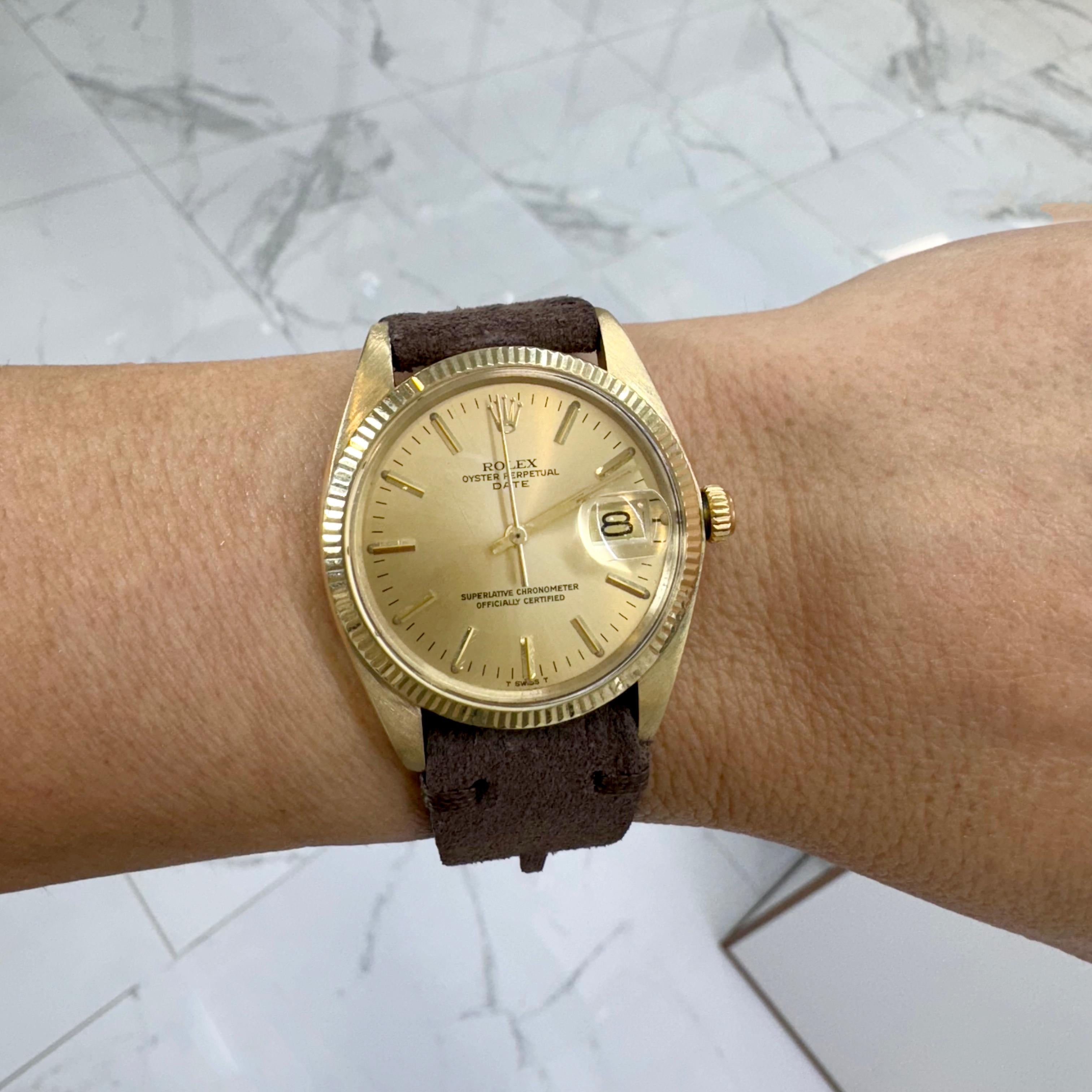 Vintage 1978 Rolex Date 34MM 1503 14K Yellow Gold Leather Strap Watch 6