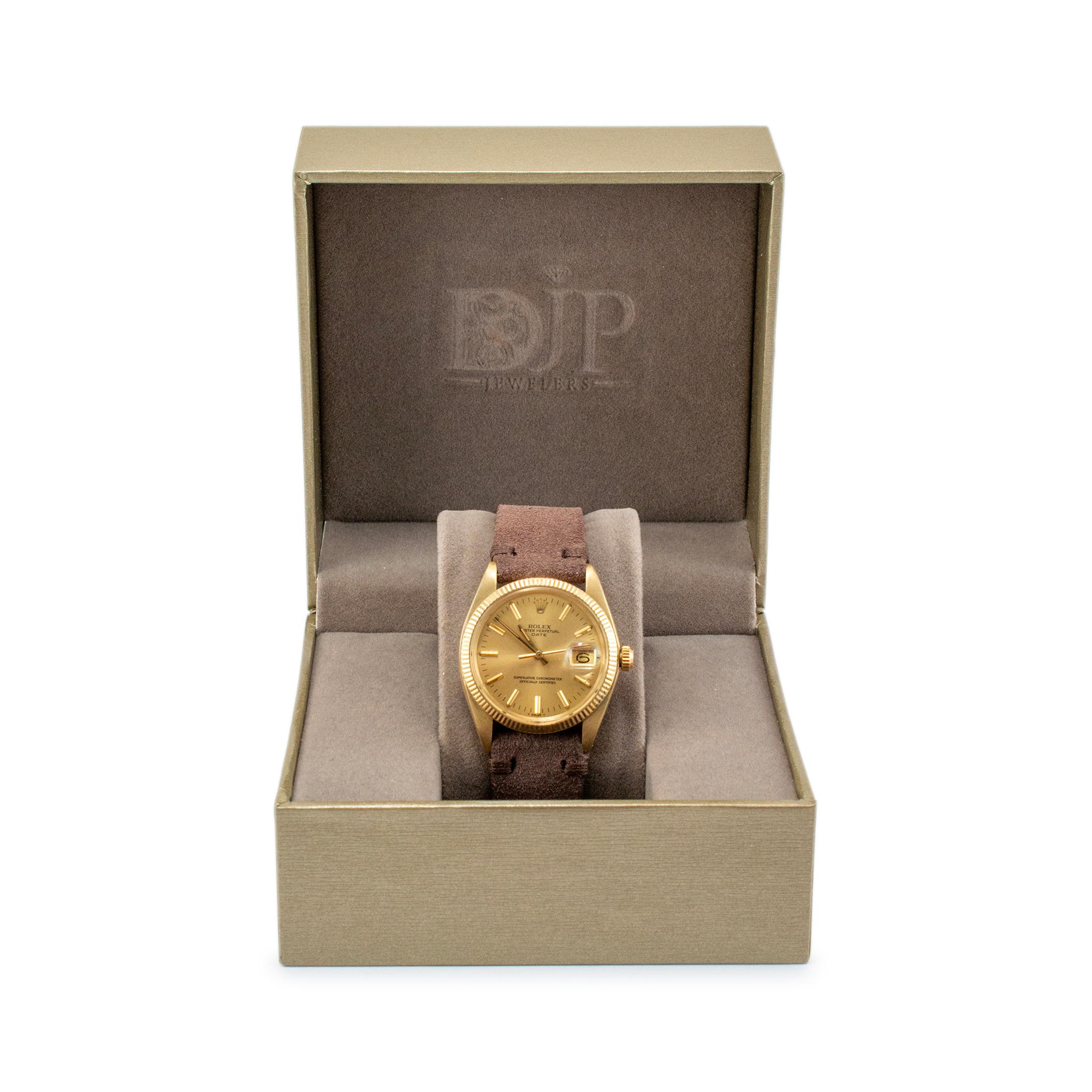 Vintage 1978 Rolex Date 34MM 1503 14K Yellow Gold Leather Strap Watch 7