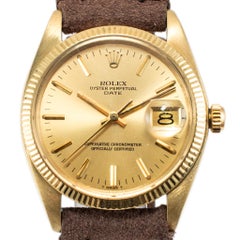Vintage 1978 Rolex Date 34MM 1503 14K Yellow Gold Leather Strap Watch