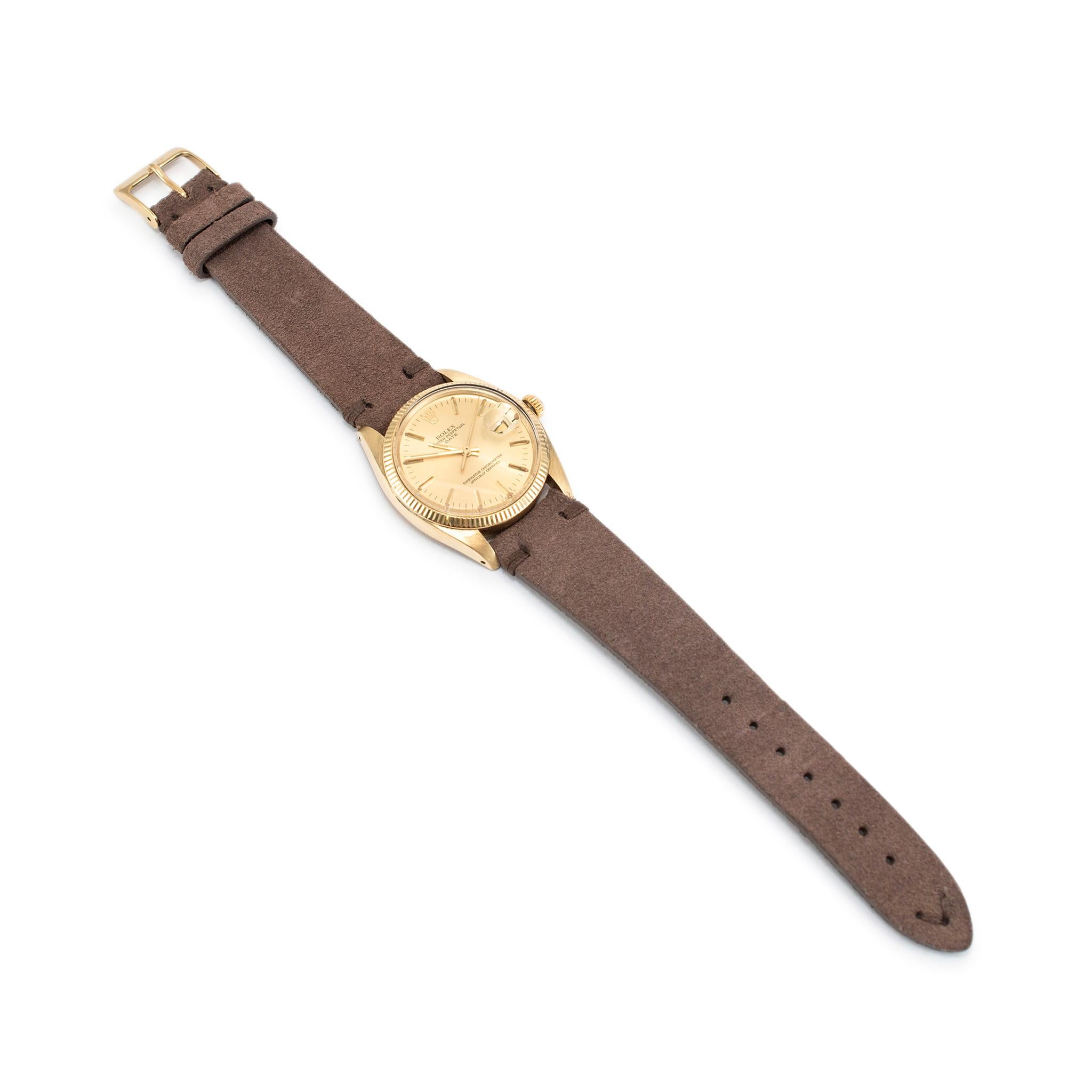 Vintage 1978 Rolex Date 34MM 1503 14K Yellow Gold Leather Strap Watch 3