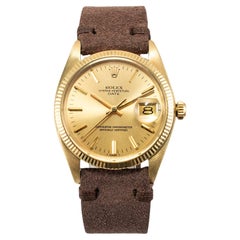Vintage 1978 Rolex Date 34MM 1503 14K Yellow Gold Leather Strap Watch