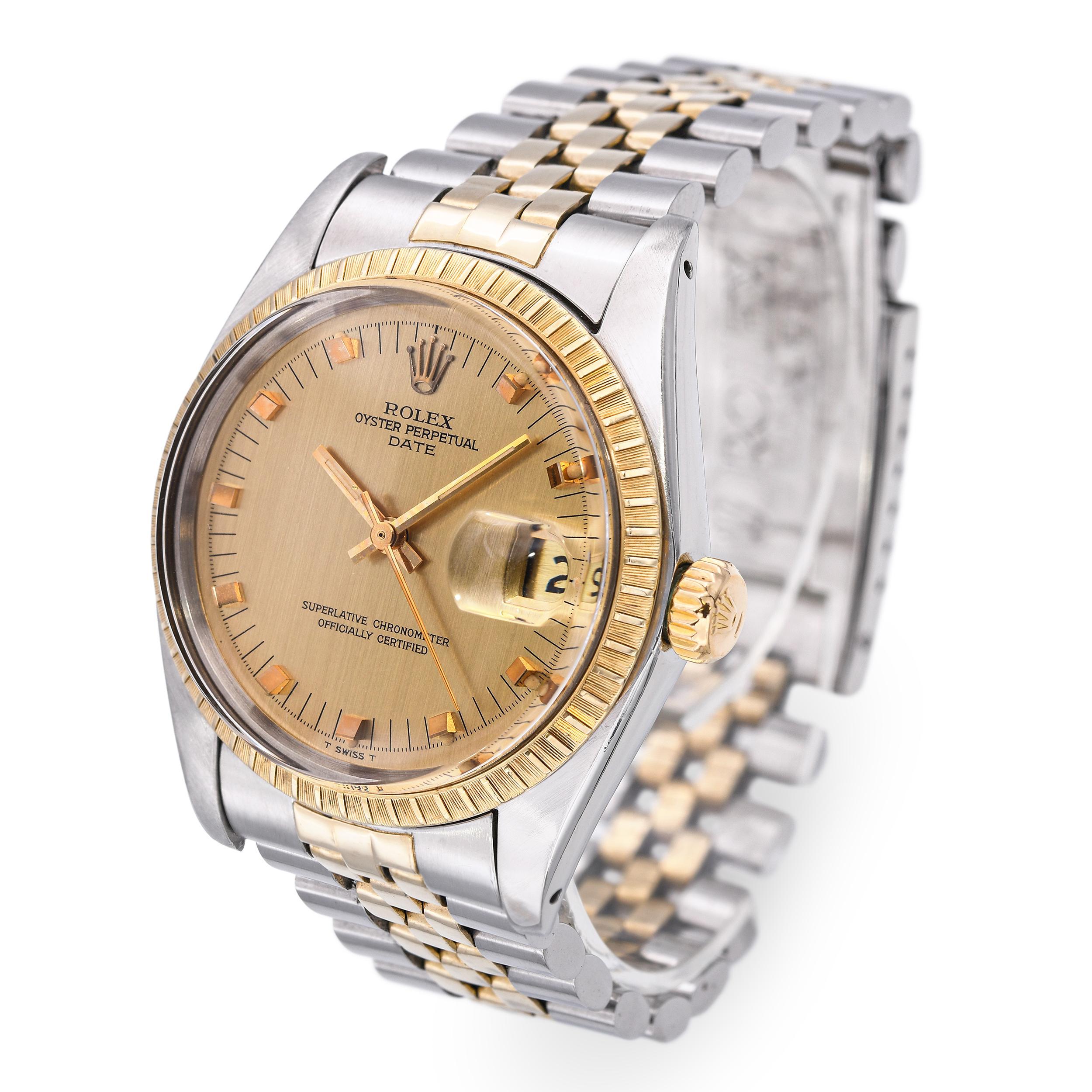 A classic example of late-1970s Rolex design, this Rolex Date Ref. 1505 embodies understated luxury with its timeless two-tone construction and enduring precision. Crafted in stainless steel and 14-karat yellow gold, this vintage model features the
