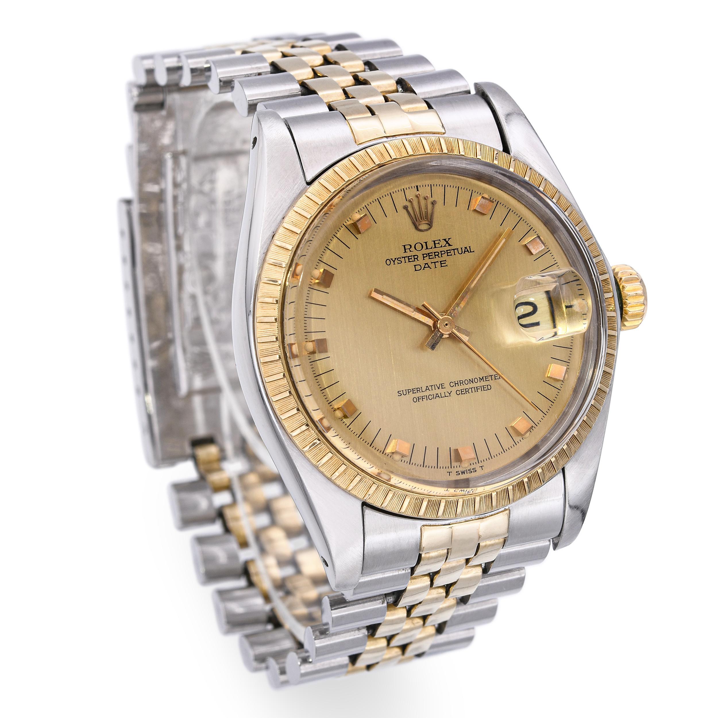 Vintage 1978 Rolex Date Men's Watch JB Champion Rolex Bracelet Ref 1505 In Good Condition For Sale In New York, NY