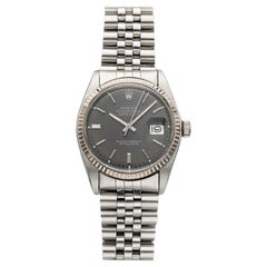 Vintage 1978 Rolex Datejust 1601 18K WG Bezel Grey Stick Dial 36mm