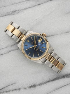 Rolex Oyster Perpetual Date 1500 de 1978, de dos tonos, con esfera azul, automático, 34 mm
