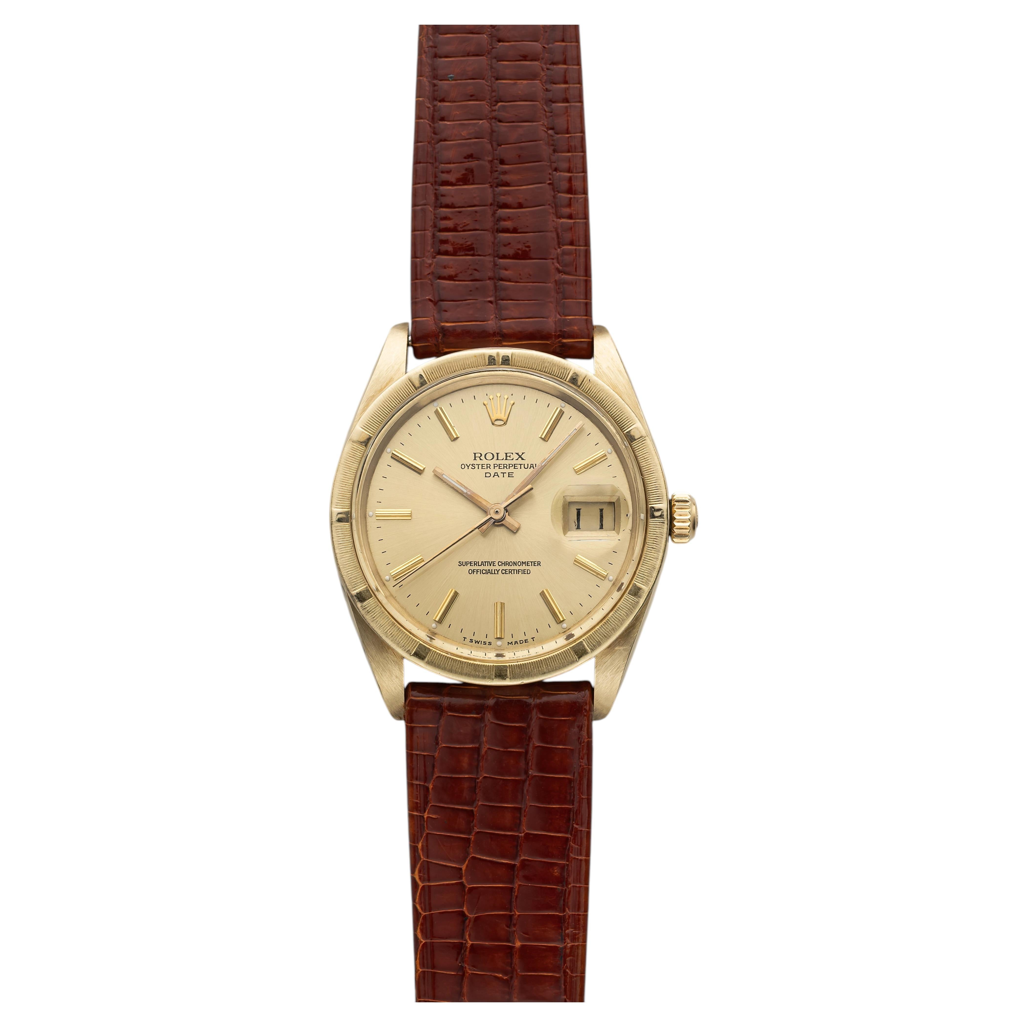 Vintage 1978 Rolex Oyster Perpetual Date 1501 14K YG Champagne Dial Auto 34mm For Sale