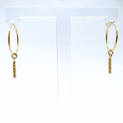 Vintage 1978 Twisted Bar Charm Hoop Earrings in 14K Yellow Gold