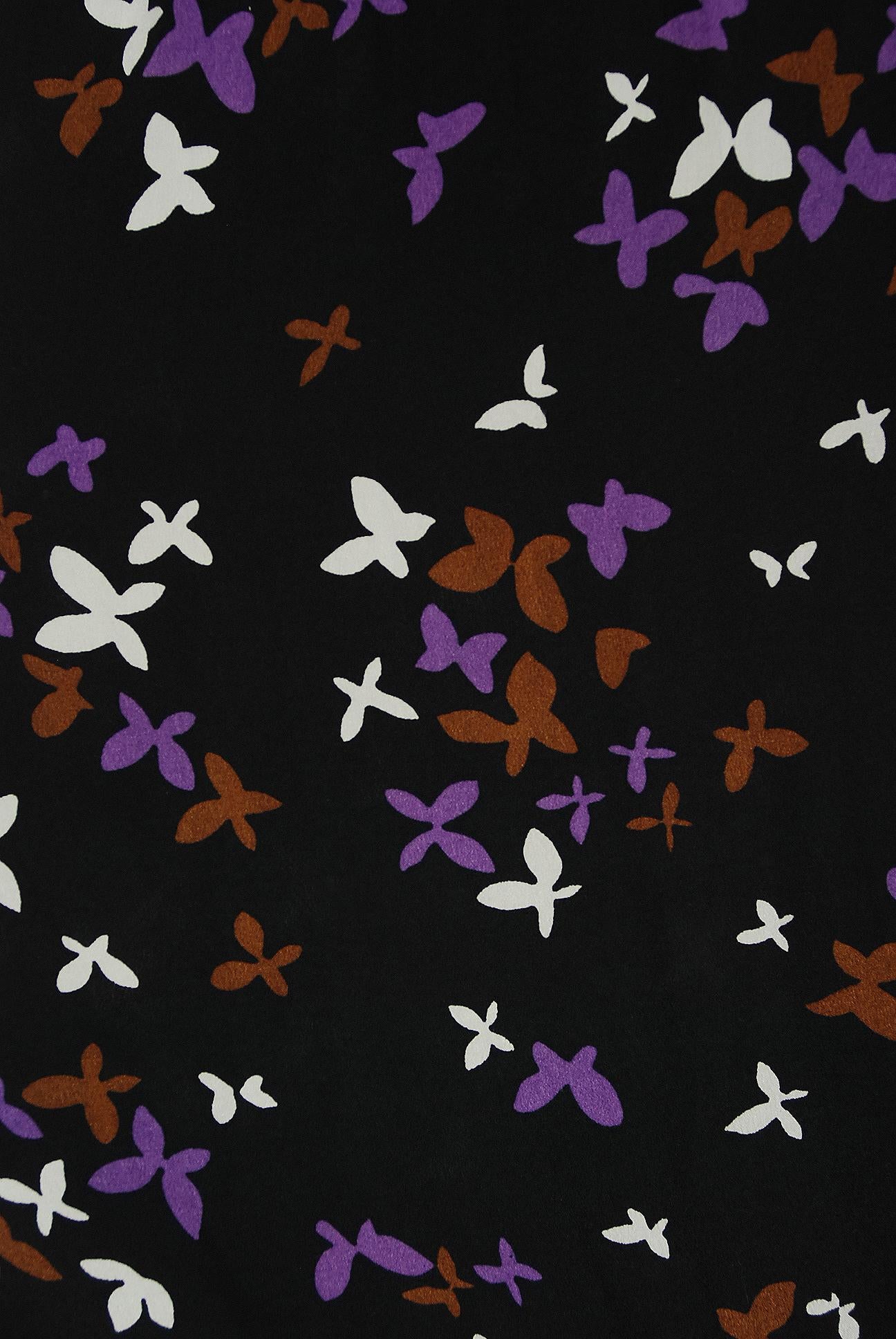 Vintage 1978 Yves Saint Laurent Documented Butterfly Print Off-Shoulder Dress 3