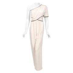 Vintage 1979 Bill Blass Couture Ivory Silk One-Shoulder Asymmetric Jumpsuit